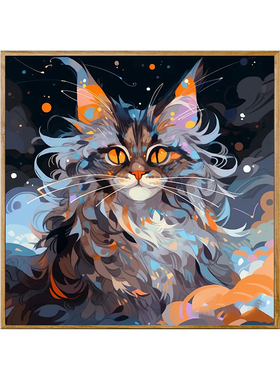 挪威的森林猫咪数字油彩画diy手绘填色填充画高级感艺术装饰挂画