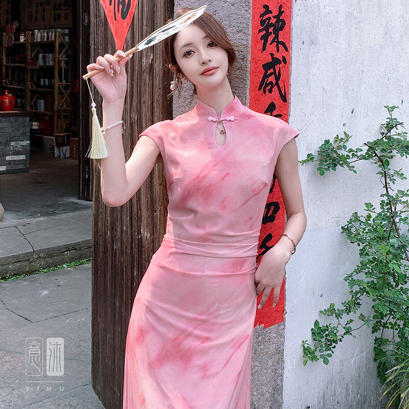 2024春夏女装新款新中式国风改良旗袍盘扣连衣裙复古小立领长裙子