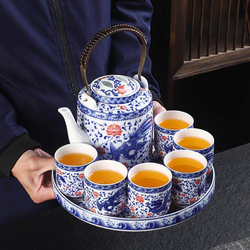 功夫茶具套装青花瓷提梁茶壶白瓷中式陶瓷礼盒家用整套茶杯釉下彩