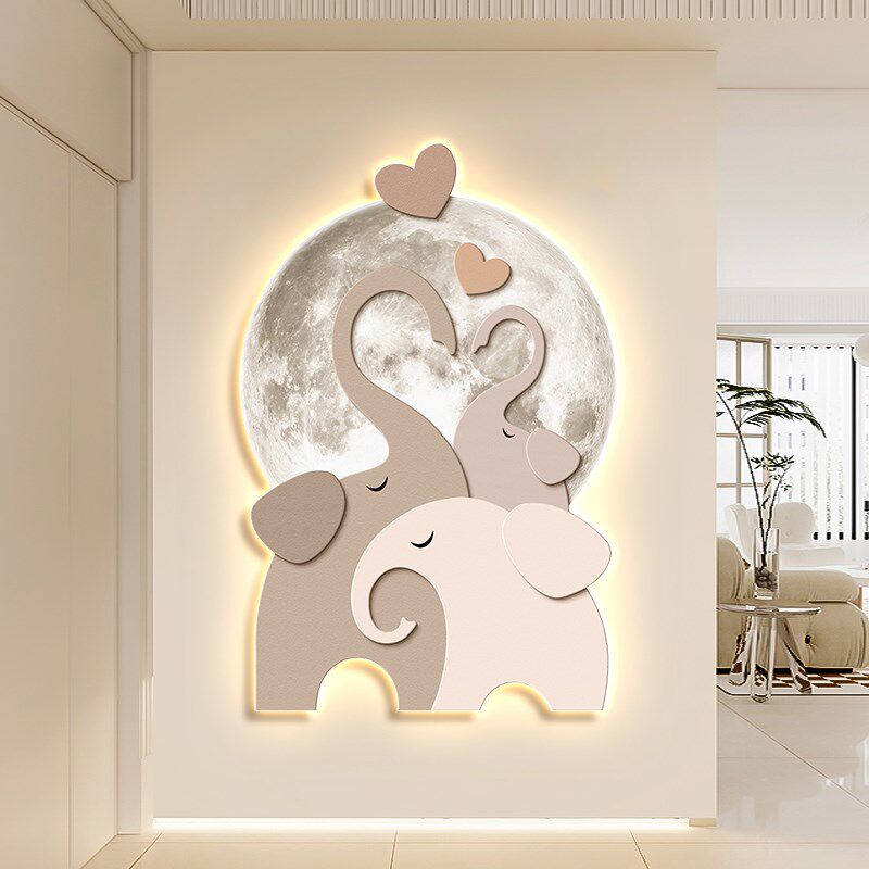 轻奢入户玄关装饰画创意过道墙上挂画走廊尽头发光灯画寓意好吉象