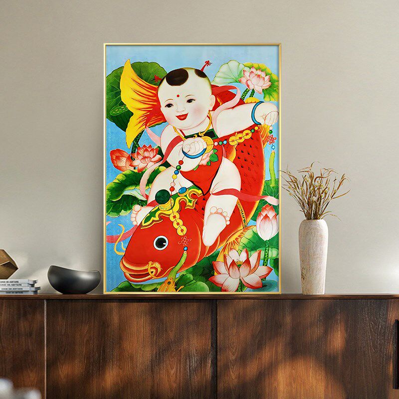 娃娃送子图求子年画宝宝装饰画助孕龙凤胎挂画婚房喜娃图结婚礼物