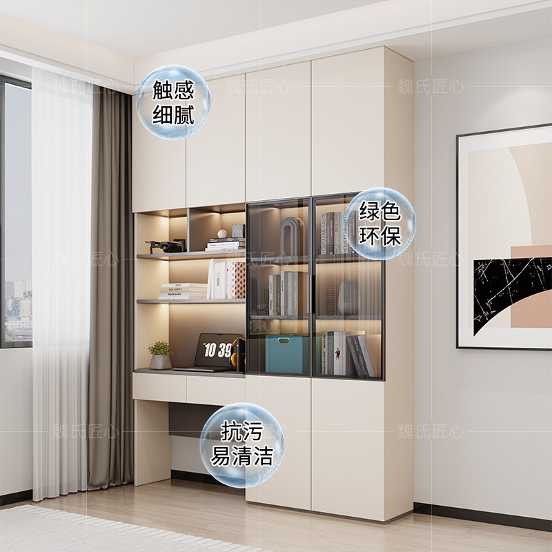 书柜书桌一体满墙书架卧室组合柜书房电脑桌客厅学习桌实木办公桌