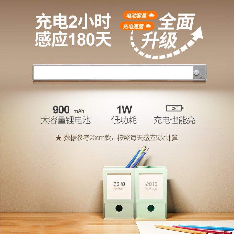 免布线感应灯人来即亮磁吸充电款厨房照明冰箱柜门长条灯带橱柜灯