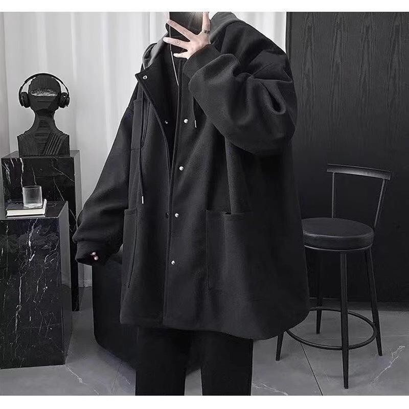 高级感呢子套装男生春秋加厚棉服毛呢大衣男士冬款外套三件套风衣