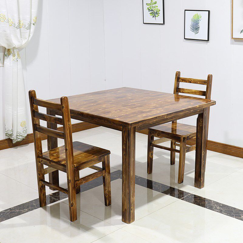 正方形全实木餐桌椅商用简约火锅店餐馆饭店快餐面馆家用四方桌凳