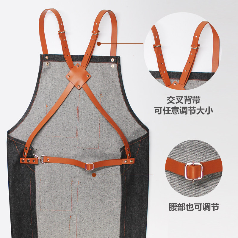 牛仔帆布抱婴袋围裙理髲店专用美甲工作室咖啡园艺奶茶店定制印lo