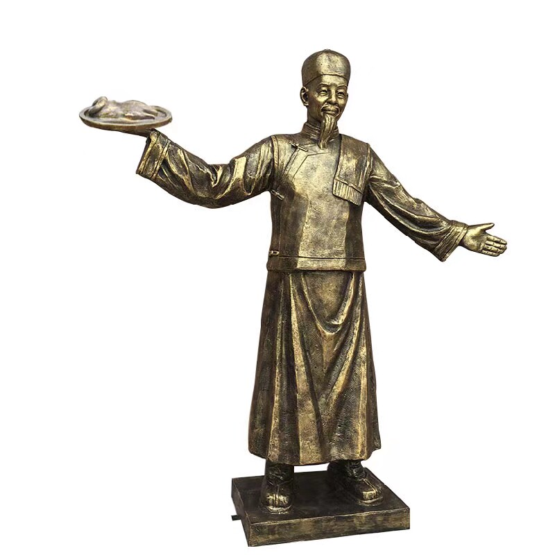 定制招财迎宾吃火锅雕像纯铜定做商业小吃街人物雕塑订礼品摆件