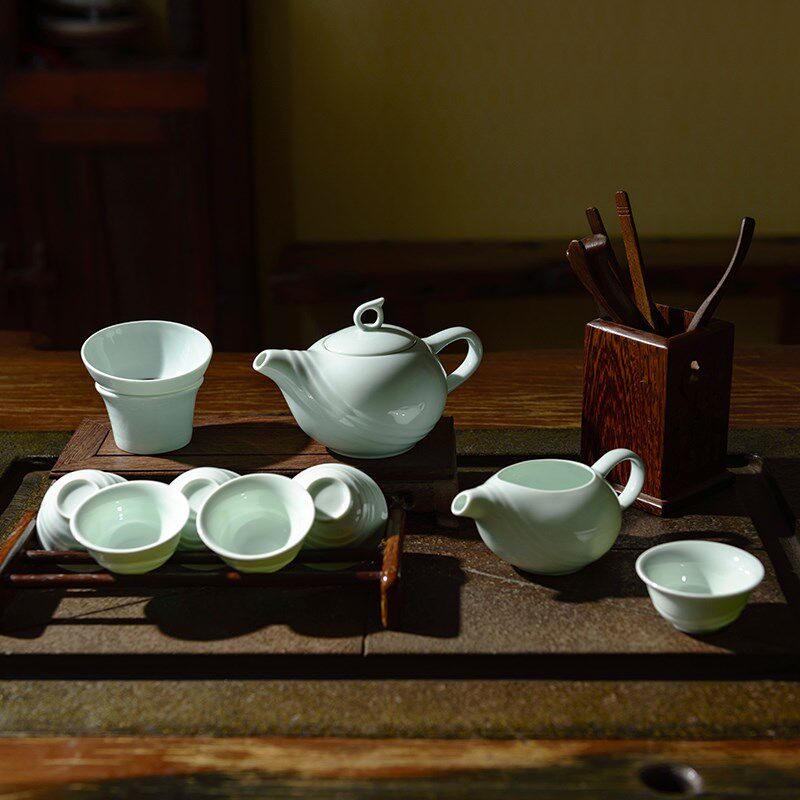 季雅鲁青天青青白瓷茶具套装家用青瓷杯子泡茶壶茶杯整套功夫茶具