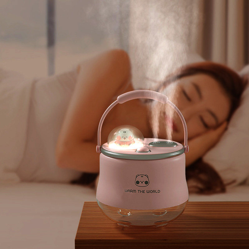 网红高颜值无线加湿器车载家用静音双喷口可爱水壶婴儿夜灯香薰机
