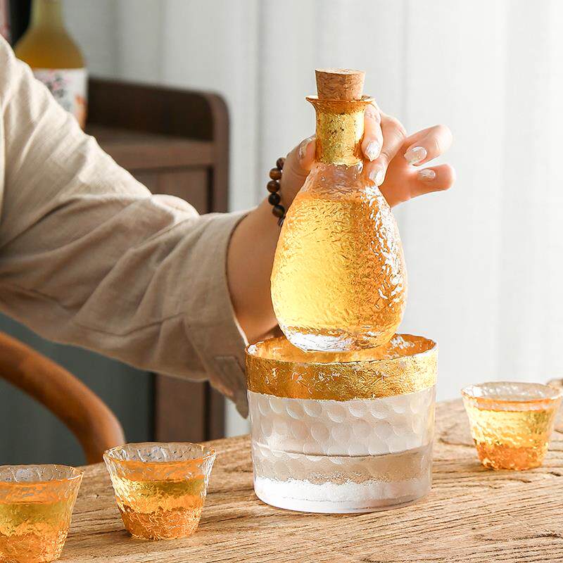 轻奢手工金箔白酒杯分酒器套装家用烫酒温酒壶玻璃小酒杯酒具中式