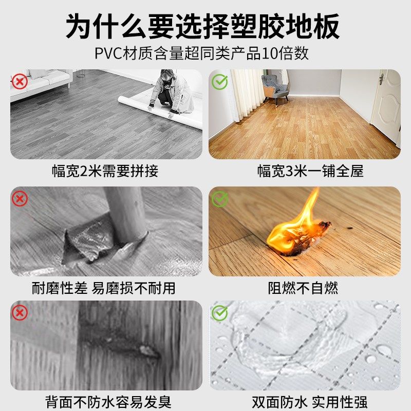 PVC地板革宽2米3米3.3米3.7米实心塑胶地板双面防水商场医院专用