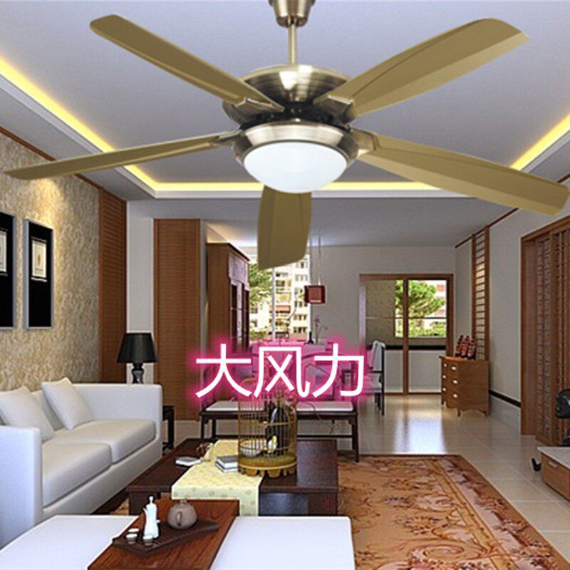 鸿基风扇灯欧中式复古新款大风力客厅餐厅电扇静音家用一体吊扇灯
