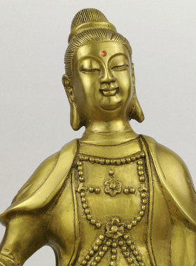 青岩寺歪脖老母像观世音菩萨化身自在观音铜像纯铜佛像居家摆件