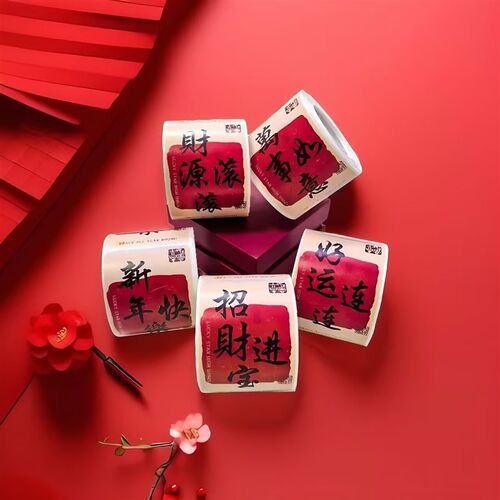 新年快乐祝福文字装饰贴纸自粘不干胶标签红包快递礼物盒封口贴