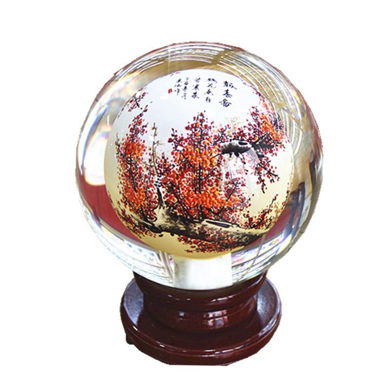 梅花内画水晶琉璃球手绘玻璃艺术品摆件新房装饰品开业商务礼物品