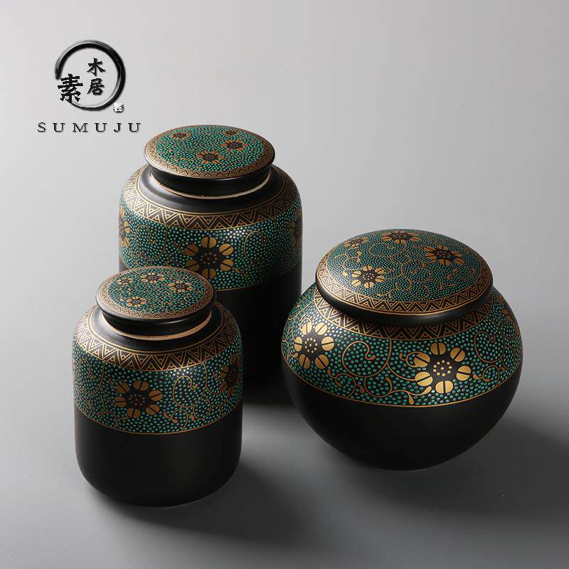 黑陶茶叶罐陶瓷大号密封储茶罐普洱黑茶存储罐防潮小茶罐茶具茶仓