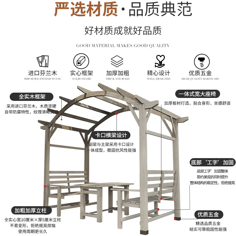 防腐木葡萄架户外庭院凉亭桌椅带棚室外别墅院子农村小院木制亭子