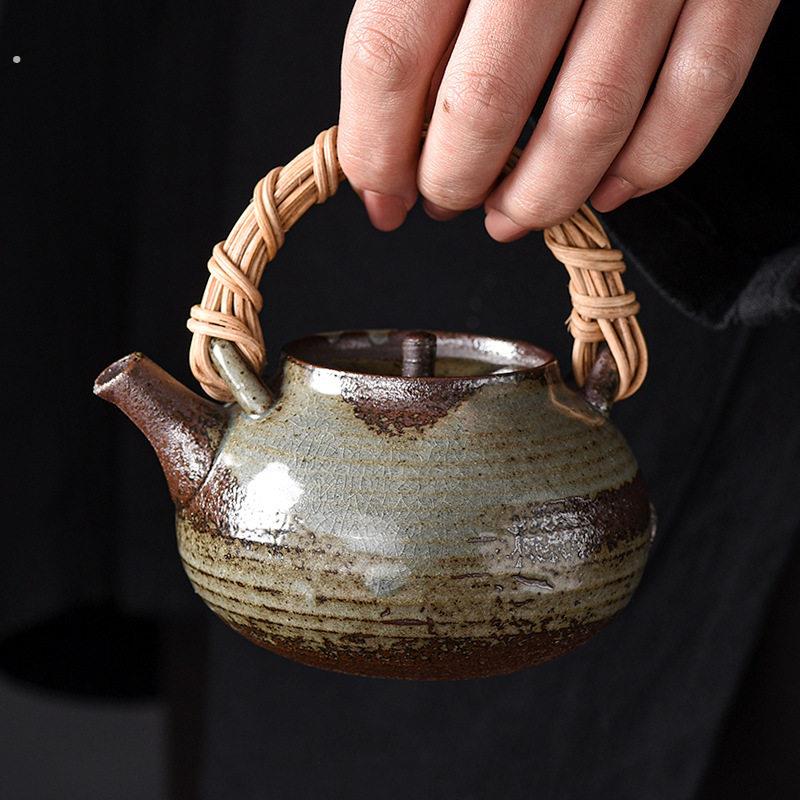 柴烧复古提梁茶壶家用客厅陶瓷泡茶壶单壶手工原陶功夫茶具分茶壶