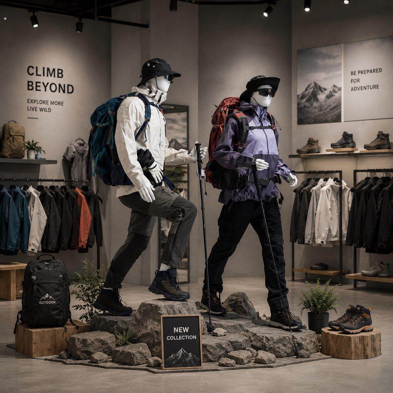 徒步登山模特道具男全身运动攀岩户外服装假人女装展示架人偶陈列