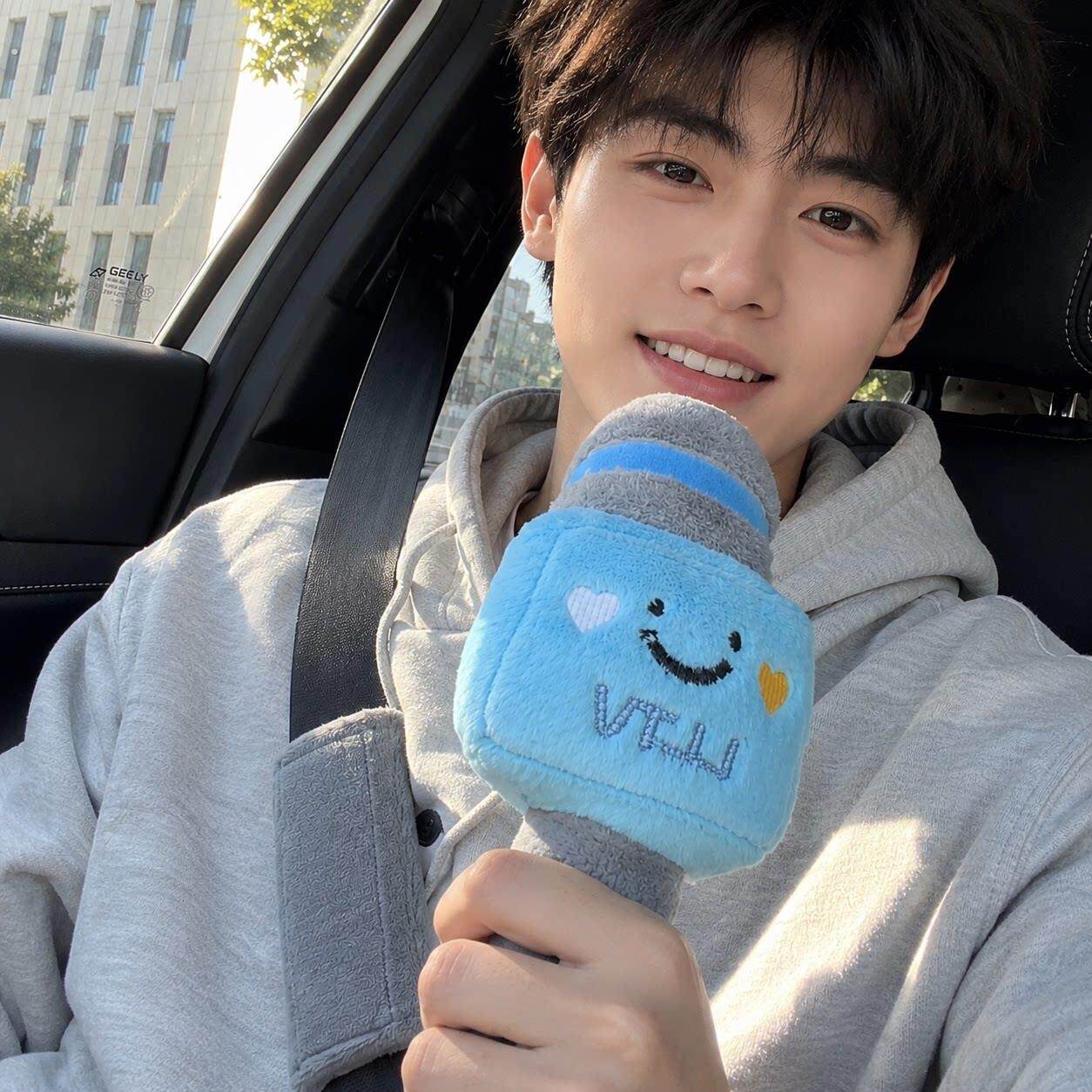 话筒安全带护肩套可爱毛绒麦克风玩偶汽车小配饰主副驾驶专属装饰