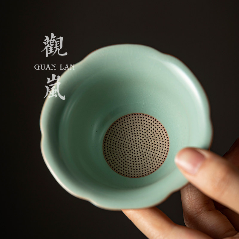 汝窑陶瓷茶漏创意茶隔泡茶叶过滤网全瓷一体漏网隔离茶滤茶具配件