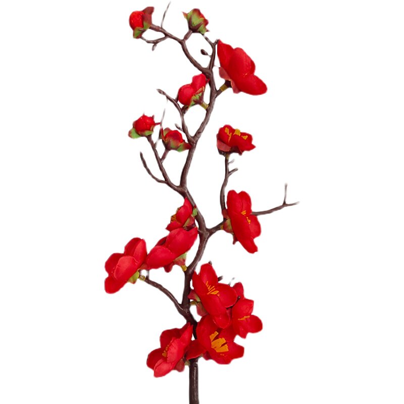 红色梅花枝假花蛋糕装饰插件祝寿中式摆件爷爷奶奶过寿国风甜品台