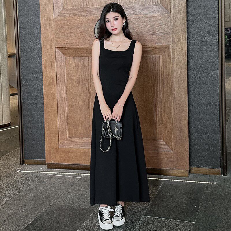 黑色吊带裙连衣裙垂感背心裙女夏修身显瘦内搭裙子高级感A字长裙