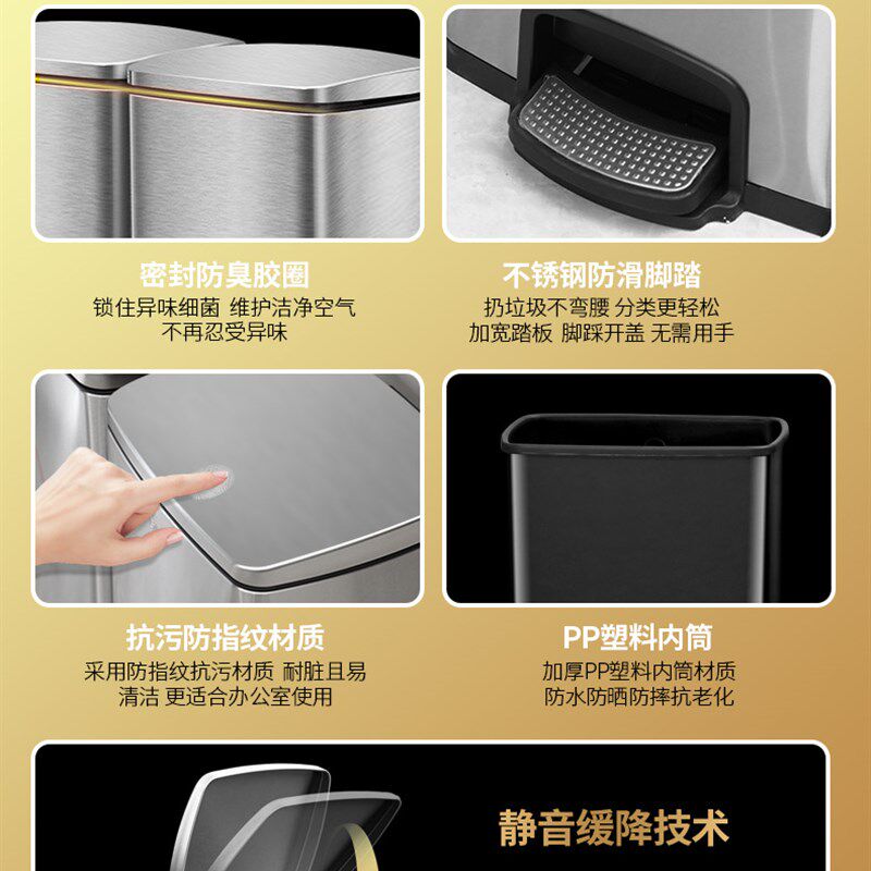 不锈钢脚踏式垃圾桶商用带盖大号医院公共场合分类室内干湿办公室