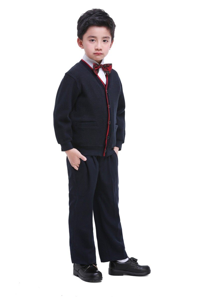 深圳小学生校服 统一男款冬制礼服套装 毛衣+长裤+衬衣+领结
