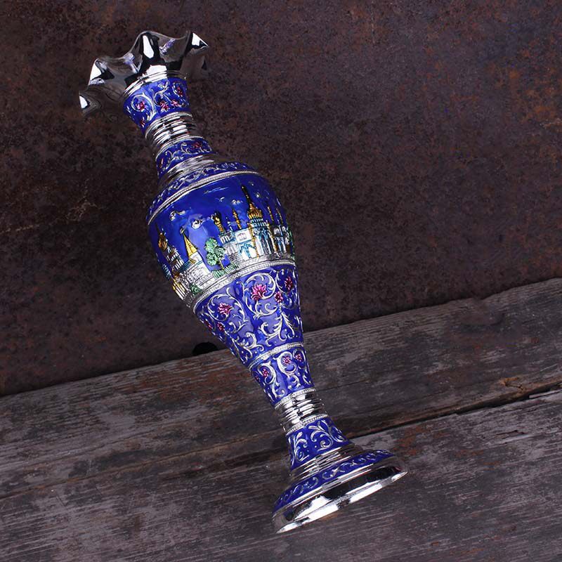欧式装饰摆件俄罗斯复古典合金属花瓶锡制花器插花朵马车城堡摆设