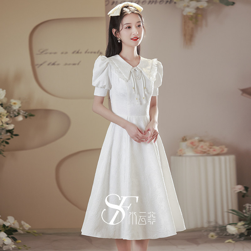 白色小晚礼服女2023新款高级感宴会气质高端领证伴娘服订婚连衣裙