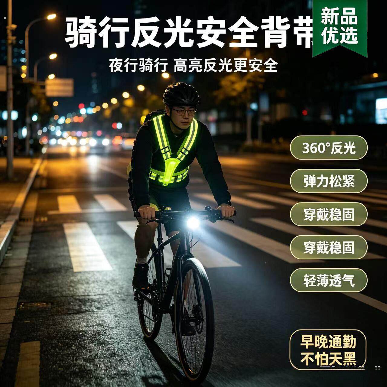 骑行夜跑弹力反光背心荧光衣反光安全背心背带松紧弹力施工地马甲