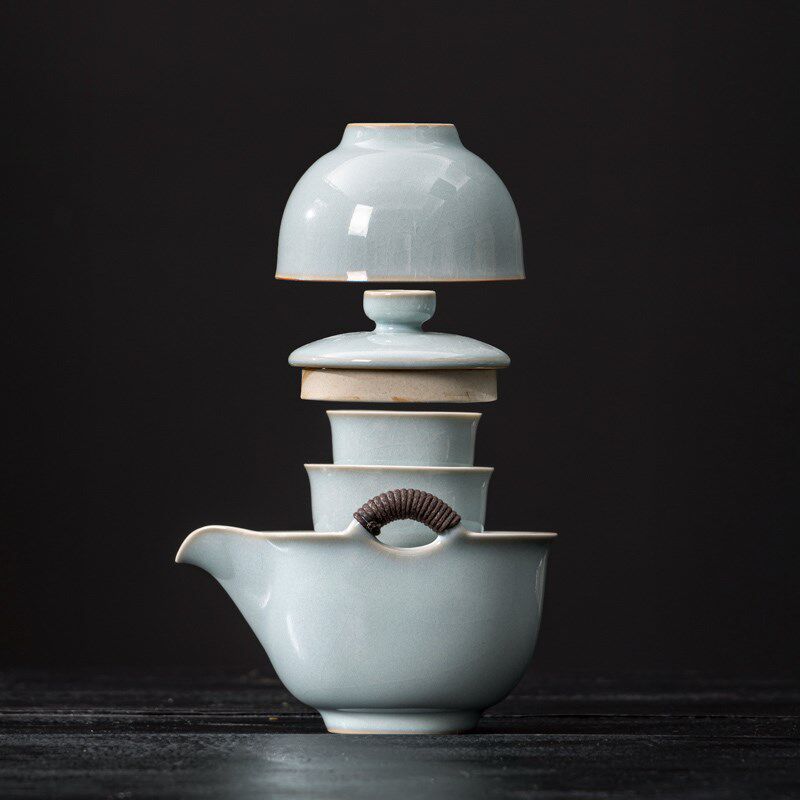 汝窑旅行茶具套装一壶二三杯便携式包防烫手抓壶快客杯户外泡茶壶
