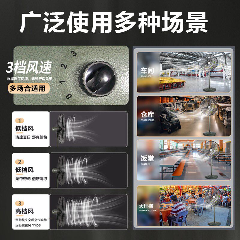 金羚工业电风扇强力落地扇大风量牛角扇商用车间大功率工厂挂壁扇