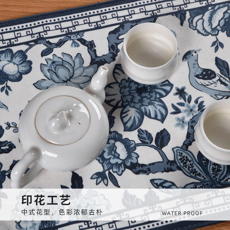 青花瓷法式中国风桌旗禅意氛围感茶旗新中式餐桌布艺装饰长条盖布