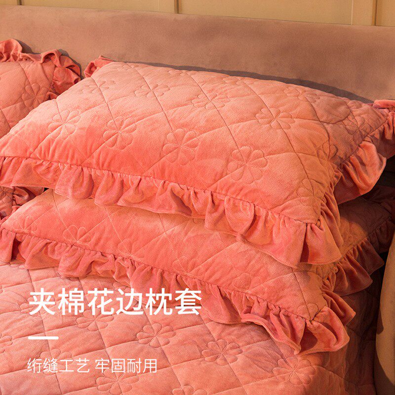 冬天夹棉床盖四件套保暖水晶绒双面加绒被套牛奶珊瑚绒床笠款加厚