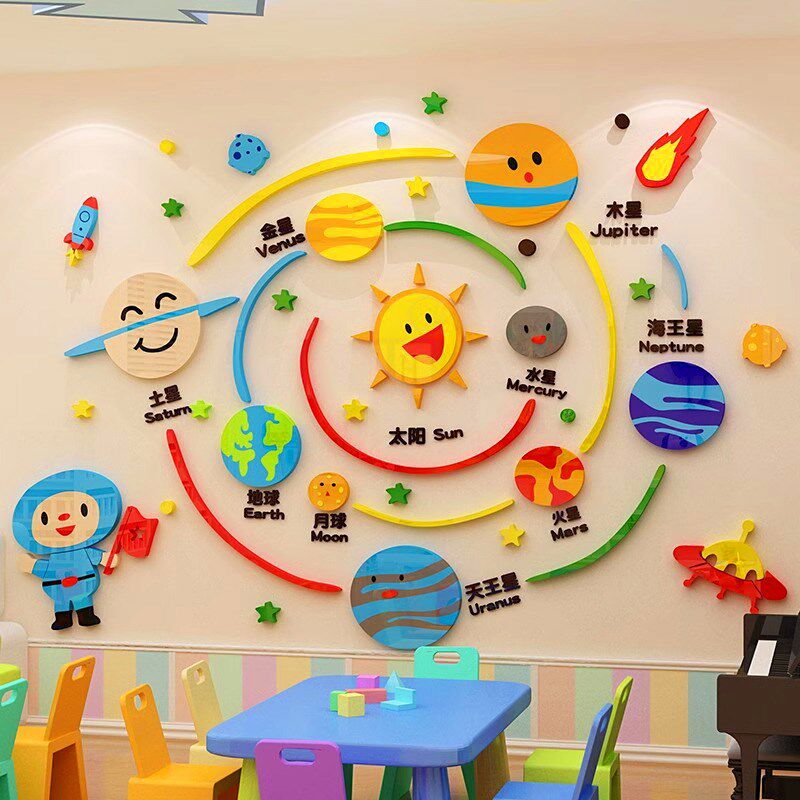 宇宙星空卡通幼儿园主题墙面创意装饰布置托管育儿班级文化墙贴纸