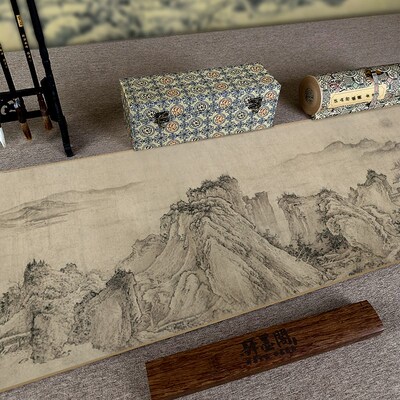 金 佚名 太古遗民 江山行旅图 国画手卷高清微喷复制品客厅装饰画