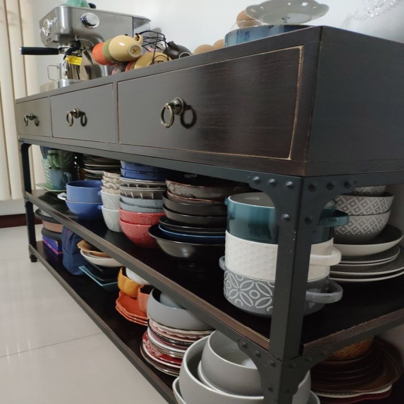 家用厨房免安装多层餐边柜微波炉烤箱边几收纳带抽屉边桌长条储物
