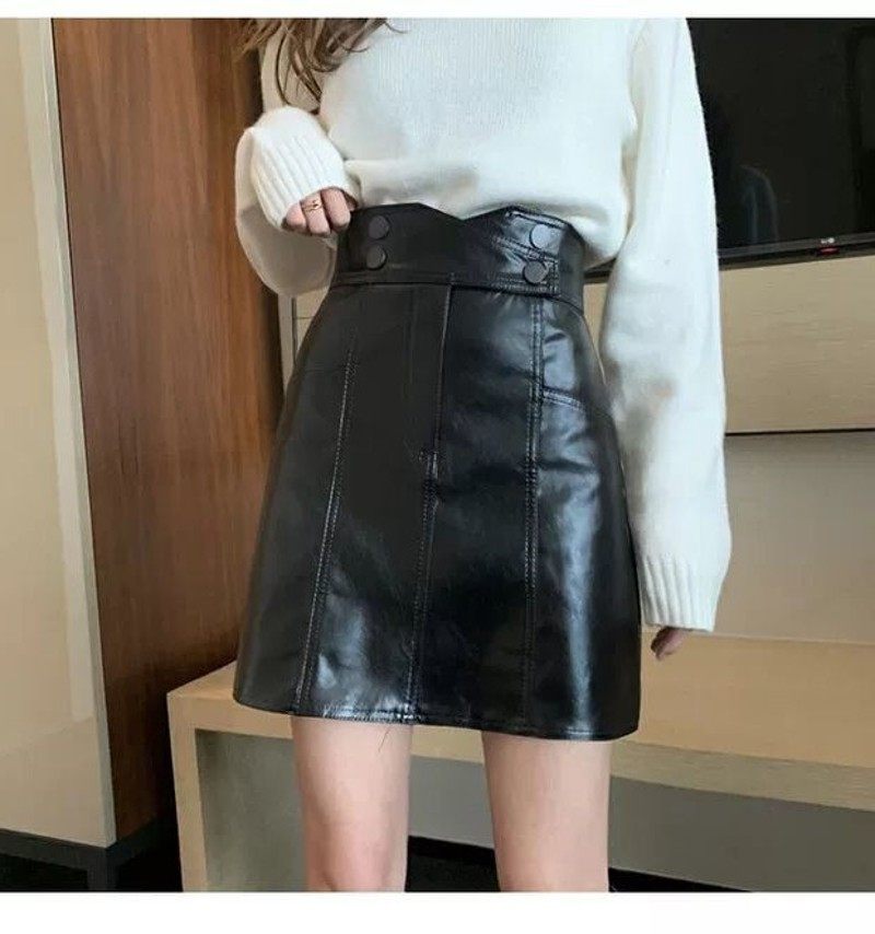 皮裙半身裙大码超高腰包臀一步裙秋冬胖MM学生显瘦防走光a字短裙