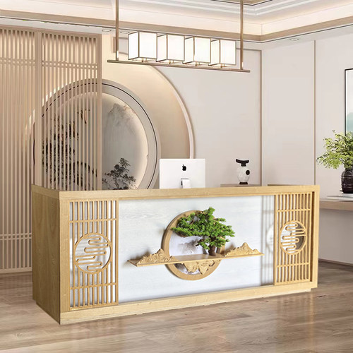 新中式复古吧台餐厅酒店茶楼实木收银台名宿养生馆前台接待台柜台