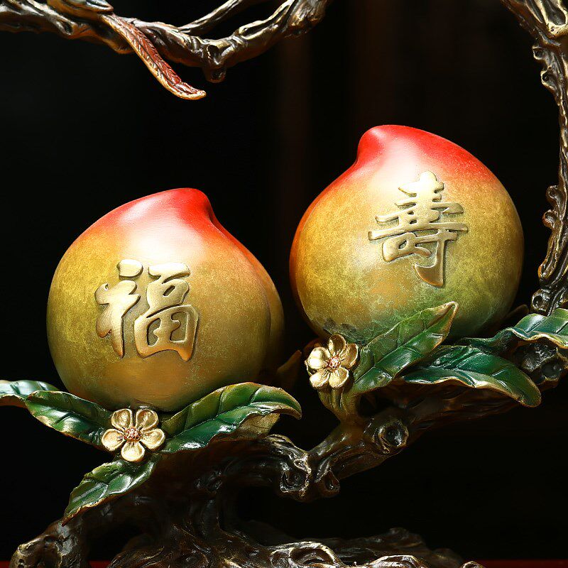 福寿双寿桃摆件铜工艺品送爷爷奶奶长辈生日祝寿贺寿礼物客厅装饰