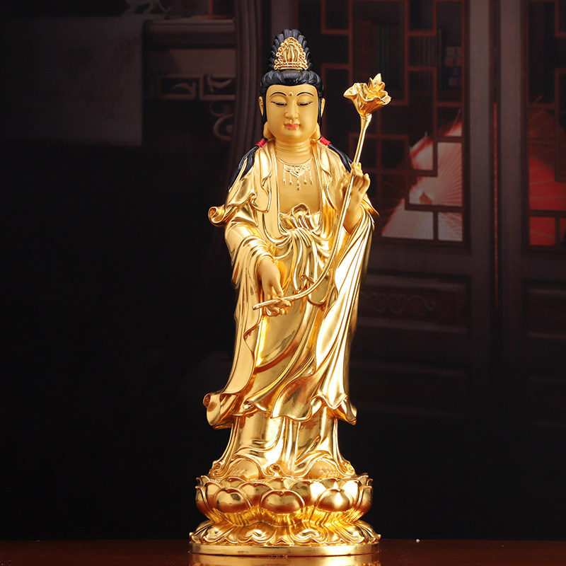 纯铜贴金西方三圣神像铜雕观音佛像供奉大势至菩萨阿弥陀佛像摆件