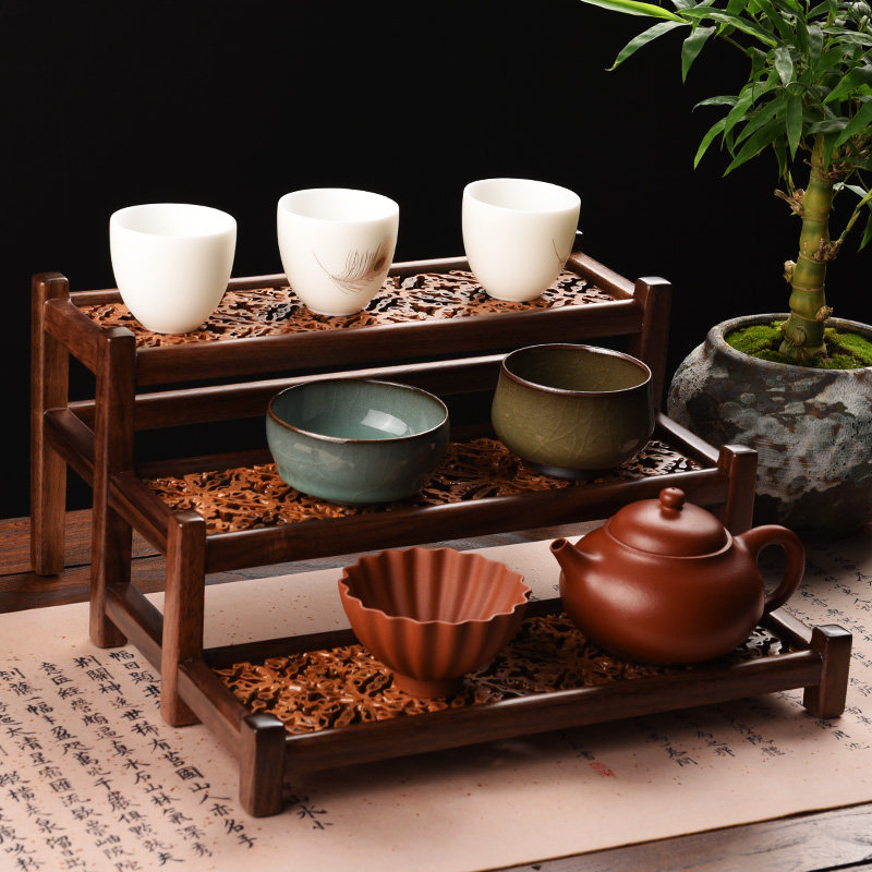 核桃博古架胡桃木实木紫砂壶展示架小号茶具置物架摆放收纳茶杯架