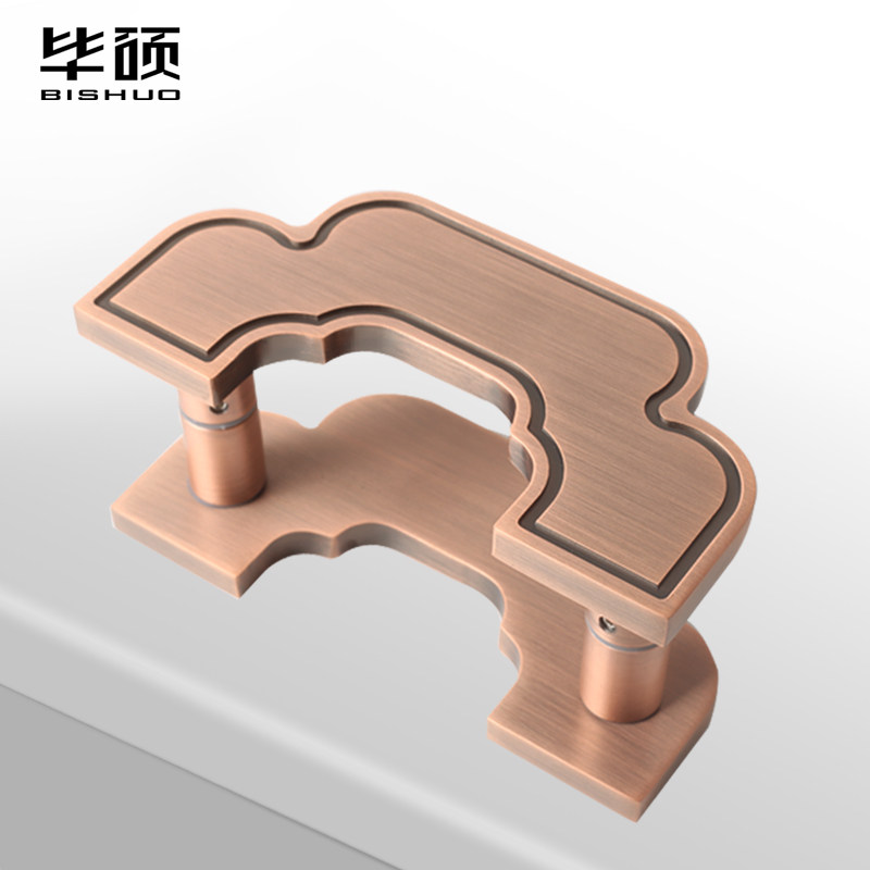 新中式简约半圆玻璃门拉手方形仿古铜实木门把手推拉门酒店大拉手
