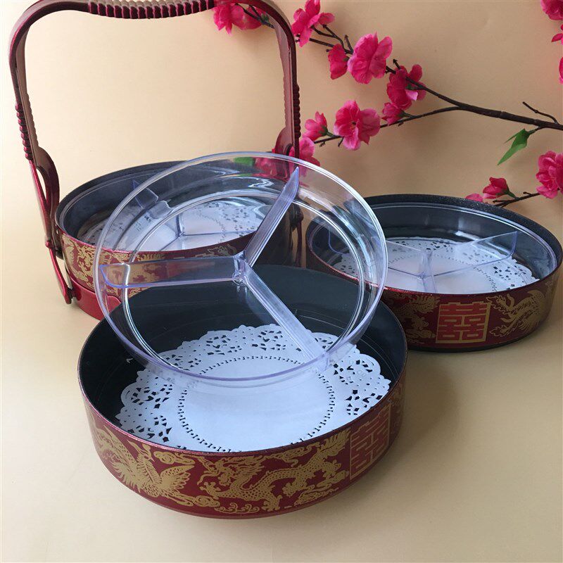 结婚庆用品圆形两层三层手提喜糖果盒全盒饺子盘糕点食盒陪嫁嫁妆