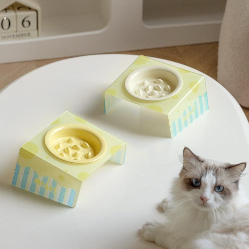 芝小麻陶瓷宠物碗慢食碗亚克力碗架斜口高脚碗架猫碗狗碗粮碗水碗