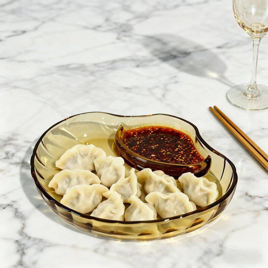 玻璃饺子盘家用餐盘创意餐具极简风多功能蘸料盘高端水饺小吃盘