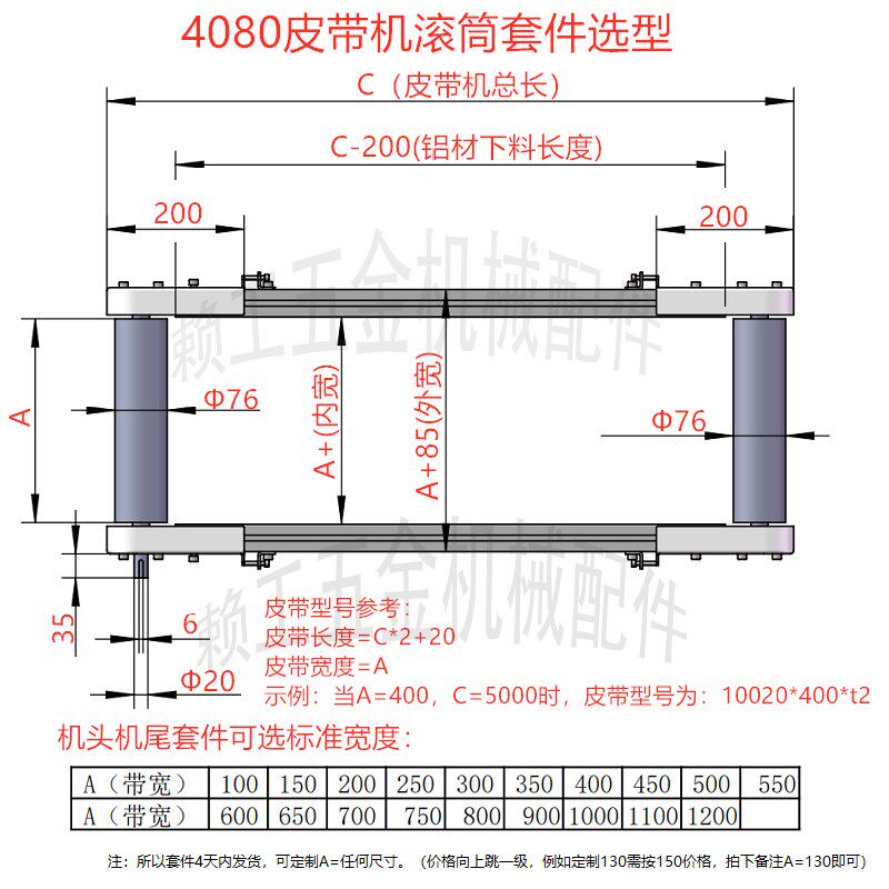 流水线滚筒传送带动力机头全套4080钣金款固定座轴承配件调节定制