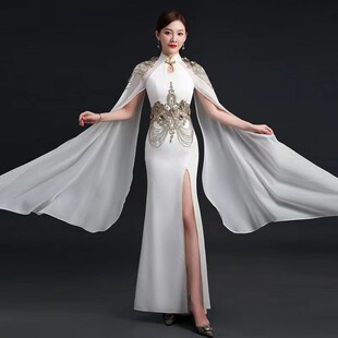 2026新款中国风改良旗袍高端表演走秀大码合唱团古筝演出服复古高